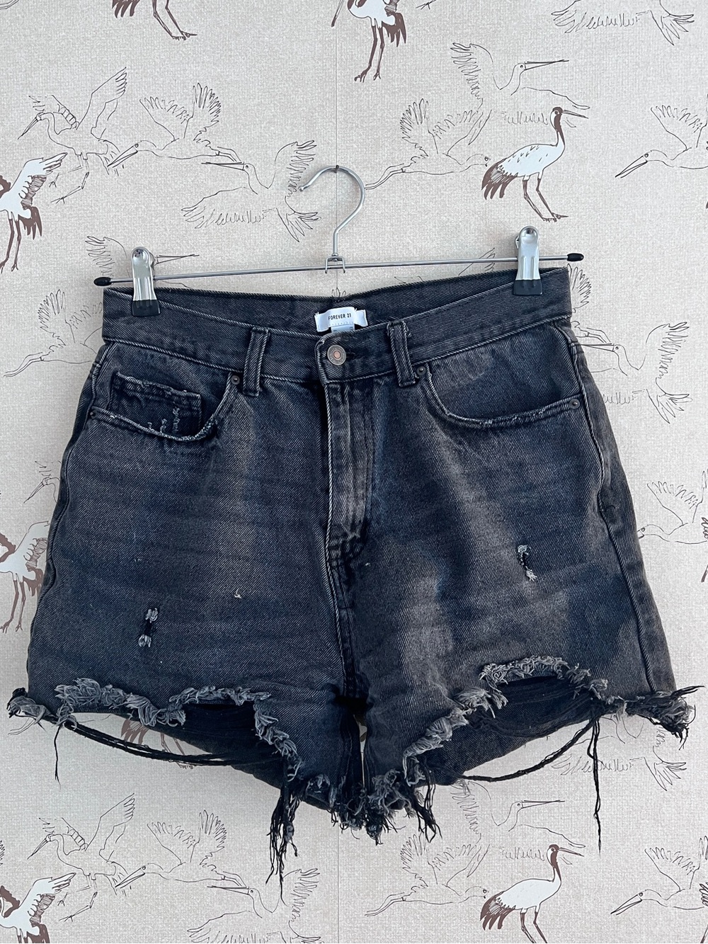 Forever21 black denim cut off shorts high rise‎